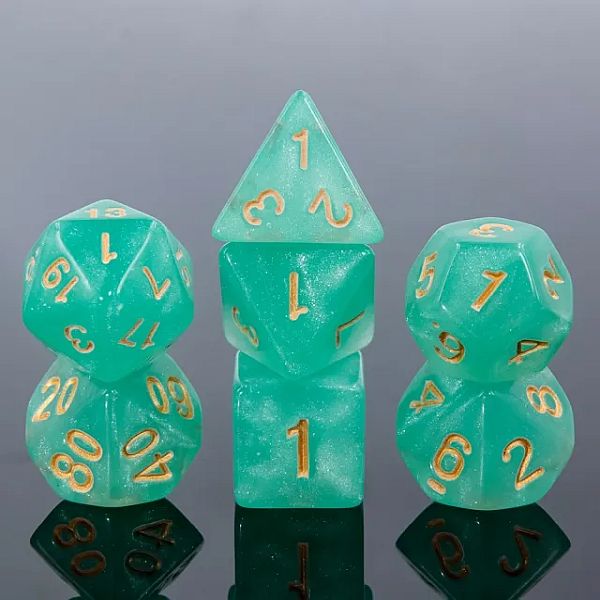 Dice - Terningesæt -  7 Terninger - Dicez0r: Aurora - Mint Green with Gold